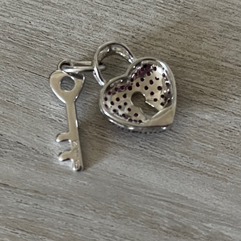 Heart Lock and Key Pendant Ruby Diamond Silver Pendant - Picture 5 of 8